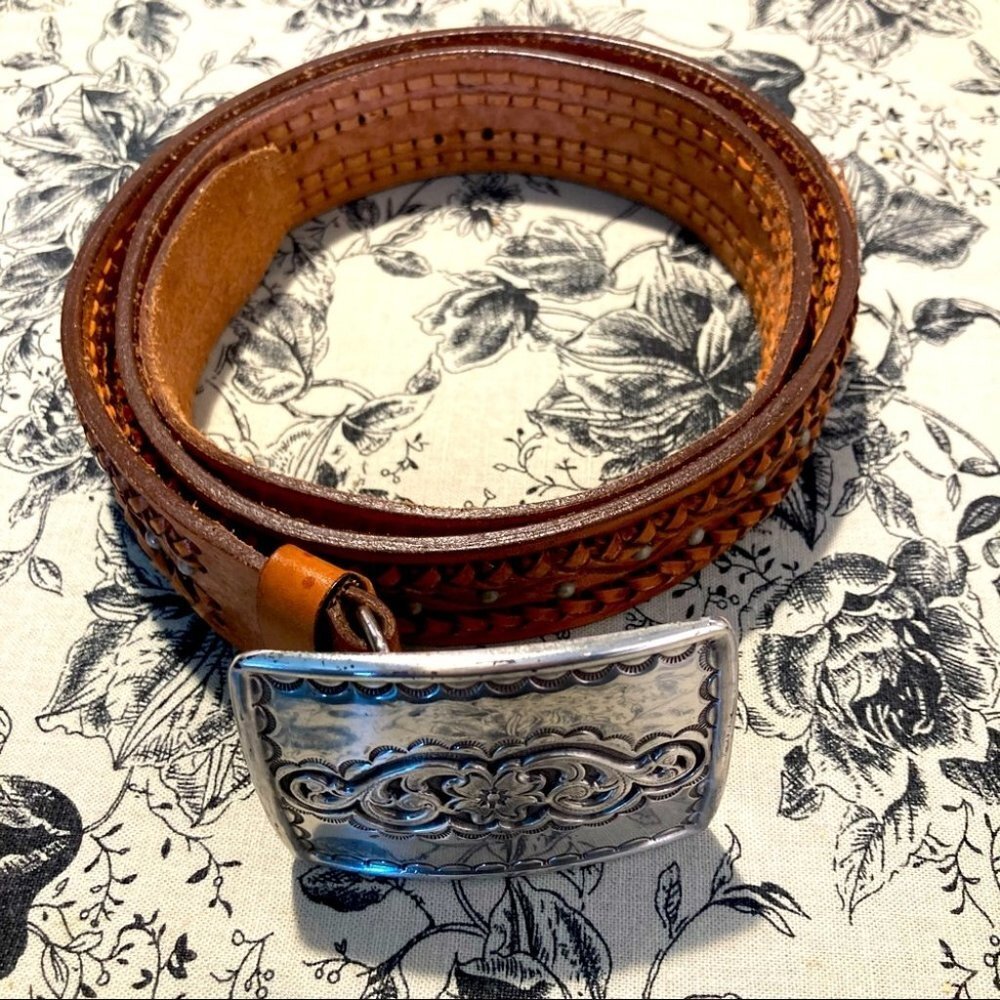 Brown Leather Belt with Silver Buckle